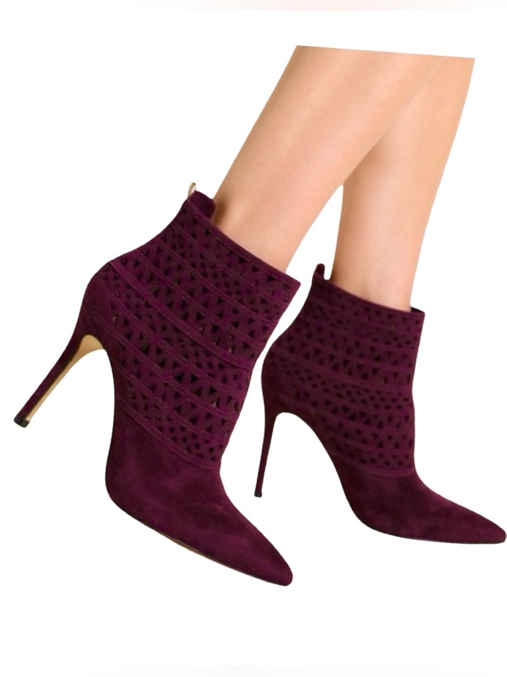 White House Black Market Burgundy Laser Cut Heeled Ankle Boots 8.5 - Picture 1 of 7